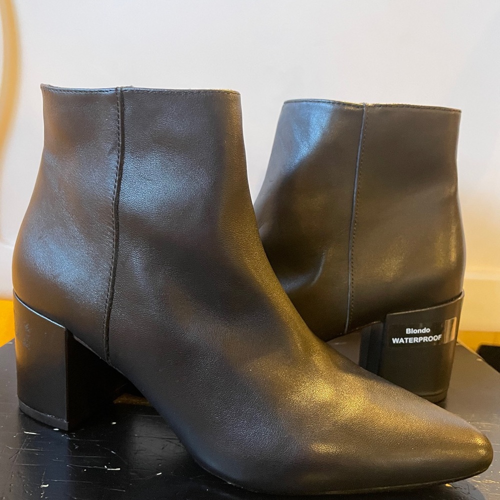 BLONDO || Black Leather Waterproof Ankle Booties